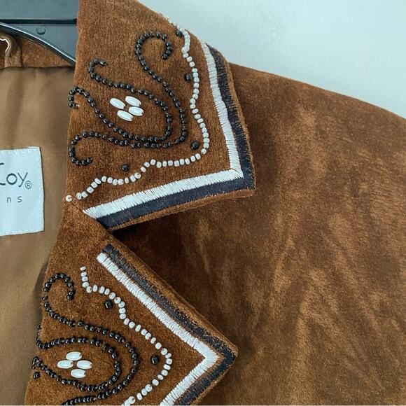 Pamela McCoy Brown Suede Western Embroidered Beaded Jacket Blazer Small Boho - Picture 3 of 10